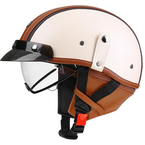VVPEC Motorrad Halbhelme Brain-Cap mit ECEDOT Genehmigt mit Visier Brain-Cap Halbschale Roller-Helm Scooter-Helm Jet-Helm Retro Für Erwachsene Herren Damen(6,L=59~60cm) von VVPEC