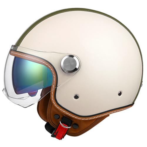 VVPEC Motorrad Jethelm Retro Jethelm Aus LederMit Doppelspiegel, Halbhelm for Erwachsene, ECEDOT geprüft, 3/4-Helme for Herren Und Damen, Moped Und Rollerhelm(9,M=57~58cm) von VVPEC