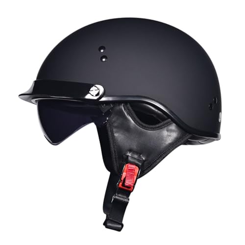 VVPEC Retro Motorrad Halbhelme Brain-Cap, Deutscher Stil Halbschale Helm mit Visier, Jethelme ECEDOT Zertifizierung Halbhelm Männern und Frauen Open Face Helm für Scooter Moped Cruiser Motorrad(1,L=59 von VVPEC