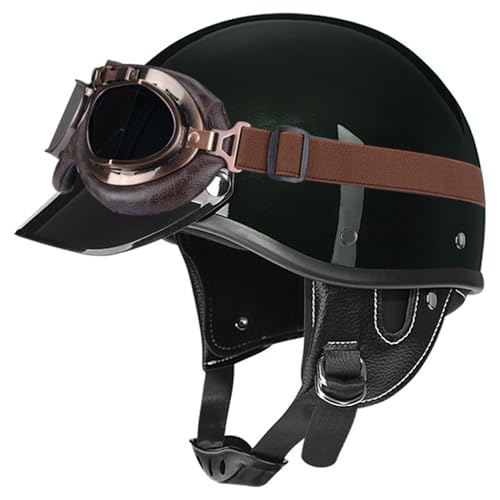 VVPEC Retro Motorrad Halbhelme Halbhelm Deutscher Stil Roller Cruiser Chopper Anti-Collision Helm mit Brille ECEDOT Zertifiziert Roller-Helm Scooter Mofa-Helm FüR Erwachsene MäNner Frauen(2,M=57~58cm) von VVPEC
