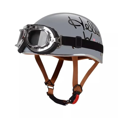 VVPEC Retro Motorrad Halbhelme Halbhelm Deutscher Stil Roller Cruiser Chopper Anti-Collision Helm mit Schutzbrille ECEDOT Zertifiziert Roller-Helm Scooter Mofa-Helm(4,L=59~60cm) von VVPEC