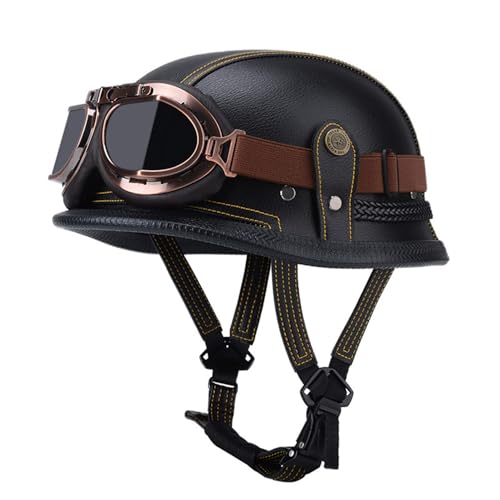 VVPEC Retro Motorrad Halbhelme Halbschale Herren Damen· Brain-Cap Jet-Helm Scooter-Helm Mofa-Helm Retro Motorrad Half Helm mit Schutzbrille,ECEDOT Zertifizierter(8,XL=61~62cm) von VVPEC