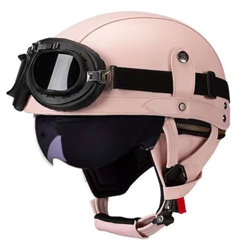 VVPEC Retro Motorrad Halbhelme Leder Halbschalenhelme Deutscher Stil Roller Cruiser Chopper Anti-Collision Helm Abnehmbarer Gehörschutz mit Schutzbrille ECEDOT Zertifiziert Roller-Helm Scooter Mofa-He von VVPEC