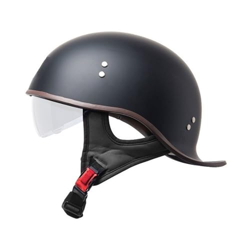 VVPEC Retro Oldtimer Halbschale Jet-Helm Motorrad-Helm Brain-Cap,ECEDOT Zulassung Halbschale Motorrad-Helm Jet-Helm Roller-Helm Scooter-Helm Retro Motorrad Half Helm mit Built-in Visier(14,M=57~58cm) von VVPEC