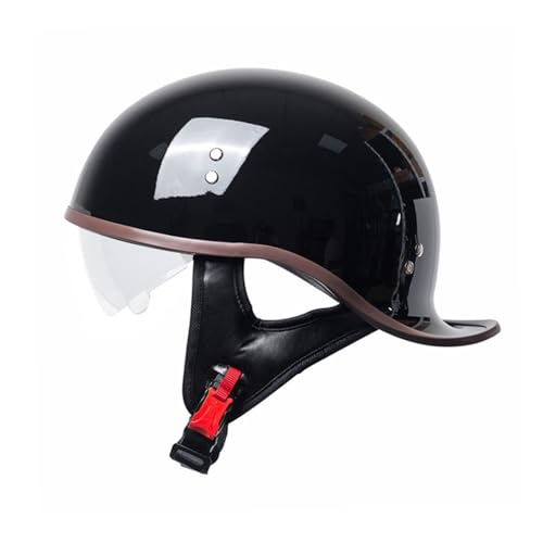 VVPEC Retro Oldtimer Halbschale Jet-Helm Motorrad-Helm Brain-Cap,ECEDOT Zulassung Halbschale Motorrad-Helm Jet-Helm Roller-Helm Scooter-Helm Retro Motorrad Half Helm mit Built-in Visier(21,L=59~60cm) von VVPEC