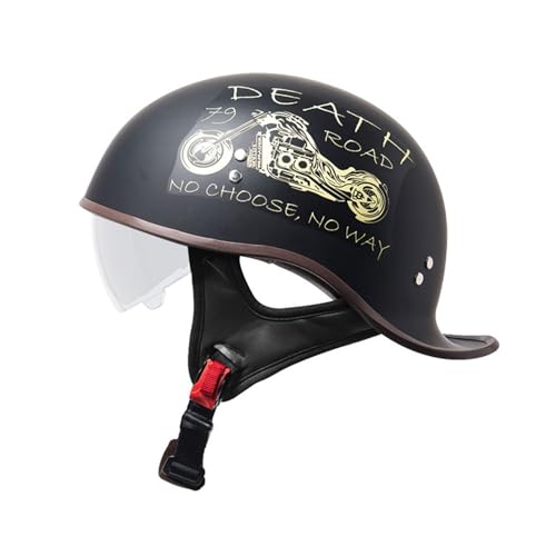 VVPEC Retro Oldtimer Halbschale Jet-Helm Motorrad-Helm Brain-Cap,ECEDOT Zulassung Halbschale Motorrad-Helm Jet-Helm Roller-Helm Scooter-Helm Retro Motorrad Half Helm mit Built-in Visier(4,L=59~60cm) von VVPEC