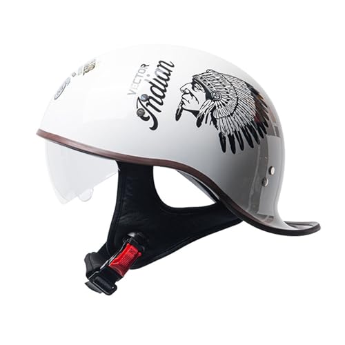 VVPEC Retro Oldtimer Halbschale Jet-Helm Motorrad-Helm Brain-Cap,ECEDOT Zulassung Halbschale Motorrad-Helm Jet-Helm Roller-Helm Scooter-Helm Retro Motorrad Half Helm mit Built-in Visier(7,M=57~58cm) von VVPEC