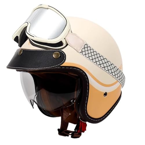 VVPEC Retro Oldtimer Jethelme Halbschale Jet-Helm Motorrad-Helm Brain-Cap,DOTECE-Zulassung Halbschale Motorrad-Helm Jet-Helm Roller-Helm Scooter-Helm Retro Motorrad Half Helm mit Schutzbrille(1,4XL=67 von VVPEC