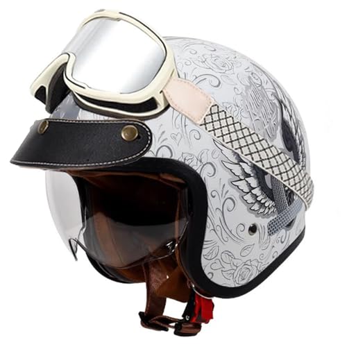 VVPEC Retro Oldtimer Jethelme Halbschale Jet-Helm Motorrad-Helm Brain-Cap,DOTECE-Zulassung Halbschale Motorrad-Helm Jet-Helm Roller-Helm Scooter-Helm Retro Motorrad Half Helm mit Schutzbrille(11,L=59~ von VVPEC