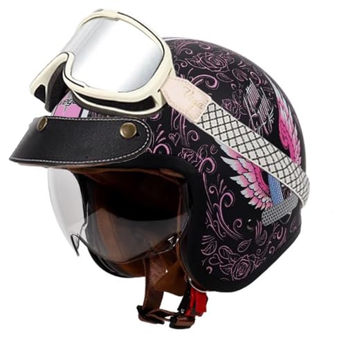 VVPEC Retro Oldtimer Jethelme Halbschale Jet-Helm Motorrad-Helm Brain-Cap,DOTECE-Zulassung Halbschale Motorrad-Helm Jet-Helm Roller-Helm Scooter-Helm Retro Motorrad Half Helm mit Schutzbrille(12,L=59~ von VVPEC