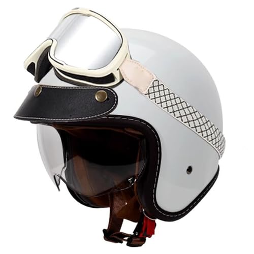 VVPEC Retro Oldtimer Jethelme Halbschale Jet-Helm Motorrad-Helm Brain-Cap,DOTECE-Zulassung Halbschale Motorrad-Helm Jet-Helm Roller-Helm Scooter-Helm Retro Motorrad Half Helm mit Schutzbrille(14,4XL=6 von VVPEC