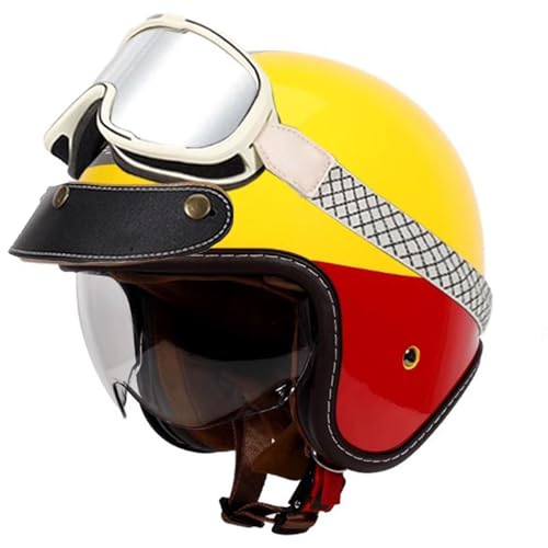 VVPEC Retro Oldtimer Jethelme Halbschale Jet-Helm Motorrad-Helm Brain-Cap,DOTECE-Zulassung Halbschale Motorrad-Helm Jet-Helm Roller-Helm Scooter-Helm Retro Motorrad Half Helm mit Schutzbrille(17,4XL=6 von VVPEC