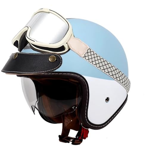VVPEC Retro Oldtimer Jethelme Halbschale Jet-Helm Motorrad-Helm Brain-Cap,DOTECE-Zulassung Halbschale Motorrad-Helm Jet-Helm Roller-Helm Scooter-Helm Retro Motorrad Half Helm mit Schutzbrille(18,L=59~ von VVPEC
