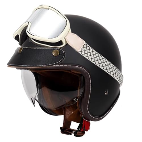 VVPEC Retro Oldtimer Jethelme Halbschale Jet-Helm Motorrad-Helm Brain-Cap,DOTECE-Zulassung Halbschale Motorrad-Helm Jet-Helm Roller-Helm Scooter-Helm Retro Motorrad Half Helm mit Schutzbrille(20,4XL=6 von VVPEC