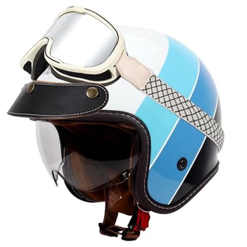 VVPEC Retro Oldtimer Jethelme Halbschale Jet-Helm Motorrad-Helm Brain-Cap,DOTECE-Zulassung Halbschale Motorrad-Helm Jet-Helm Roller-Helm Scooter-Helm Retro Motorrad Half Helm mit Schutzbrille(21,M=57~ von VVPEC