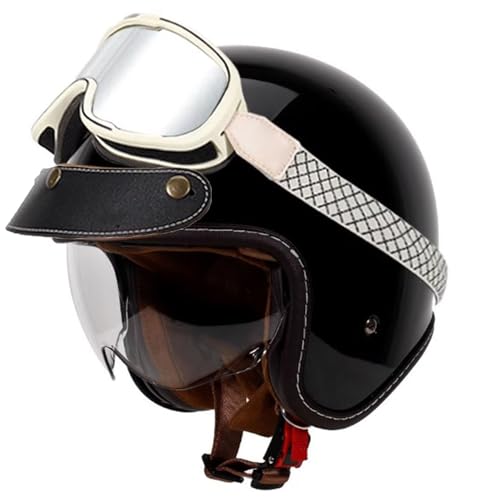 VVPEC Retro Oldtimer Jethelme Halbschale Jet-Helm Motorrad-Helm Brain-Cap,DOTECE-Zulassung Halbschale Motorrad-Helm Jet-Helm Roller-Helm Scooter-Helm Retro Motorrad Half Helm mit Schutzbrille(23,4XL=6 von VVPEC
