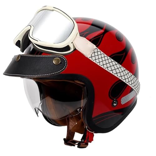 VVPEC Retro Oldtimer Jethelme Halbschale Jet-Helm Motorrad-Helm Brain-Cap,DOTECE-Zulassung Halbschale Motorrad-Helm Jet-Helm Roller-Helm Scooter-Helm Retro Motorrad Half Helm mit Schutzbrille(24,M=57~ von VVPEC