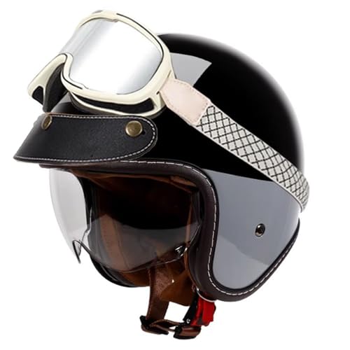 VVPEC Retro Oldtimer Jethelme Halbschale Jet-Helm Motorrad-Helm Brain-Cap,DOTECE-Zulassung Halbschale Motorrad-Helm Jet-Helm Roller-Helm Scooter-Helm Retro Motorrad Half Helm mit Schutzbrille(4,2XL=63 von VVPEC