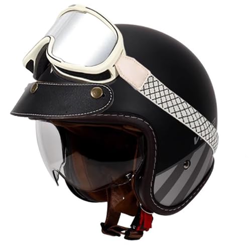 VVPEC Retro Oldtimer Jethelme Halbschale Jet-Helm Motorrad-Helm Brain-Cap,DOTECE-Zulassung Halbschale Motorrad-Helm Jet-Helm Roller-Helm Scooter-Helm Retro Motorrad Half Helm mit Schutzbrille(5,2XL=63 von VVPEC