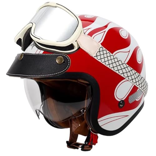 VVPEC Retro Oldtimer Jethelme Halbschale Jet-Helm Motorrad-Helm Brain-Cap,DOTECE-Zulassung Halbschale Motorrad-Helm Jet-Helm Roller-Helm Scooter-Helm Retro Motorrad Half Helm mit Schutzbrille(6,L=59~6 von VVPEC