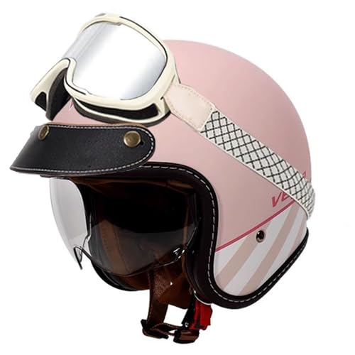 VVPEC Retro Oldtimer Jethelme Halbschale Jet-Helm Motorrad-Helm Brain-Cap,DOTECE-Zulassung Halbschale Motorrad-Helm Jet-Helm Roller-Helm Scooter-Helm Retro Motorrad Half Helm mit Schutzbrille(7,M=57~5 von VVPEC