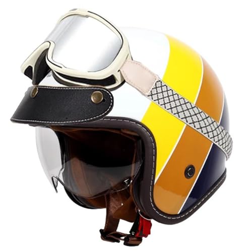 VVPEC Retro Oldtimer Jethelme Halbschale Jet-Helm Motorrad-Helm Brain-Cap,DOTECE-Zulassung Halbschale Motorrad-Helm Jet-Helm Roller-Helm Scooter-Helm Retro Motorrad Half Helm mit Schutzbrille(8,M=57~5 von VVPEC