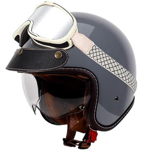 VVPEC Retro Oldtimer Jethelme Halbschale Jet-Helm Motorrad-Helm Brain-Cap,DOTECE-Zulassung Halbschale Motorrad-Helm Jet-Helm Roller-Helm Scooter-Helm Retro Motorrad Half Helm mit Schutzbrille(9,M=57~5 von VVPEC