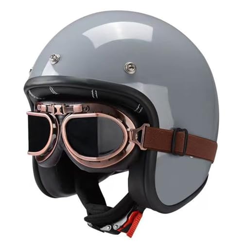 VVPEC Vintage Motorrad Jet Helm mit Schutzbrille, ECEDOT genehmigt Crash Jet Helm, Motorrad Open Face Helm, für Männer Frauen Road Legal, Retro 3/4 Open Face Design(1,2XL=63~64cm) von VVPEC