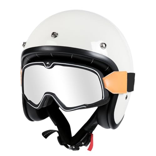 VVPEC Vintage Motorrad Jethelme mit Schutzbrille, Open Face Helm Vintage Roller Helm für Damen Herren, ECEDOT Zertifiziert Retro Elektrischer Halbhelm, Jet-Helm für Cruiser(3,XL=61~62cm) von VVPEC