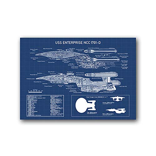 VVSUN USS Enterprise NCC -1701-D Blaupause Poster und Drucke Star Fleet Raumschiff Jungen Kunst Leinwand Malerei Kunst Raumdekor Wanddekoration, 50x70cm (kein Rahmen) von VVSUN