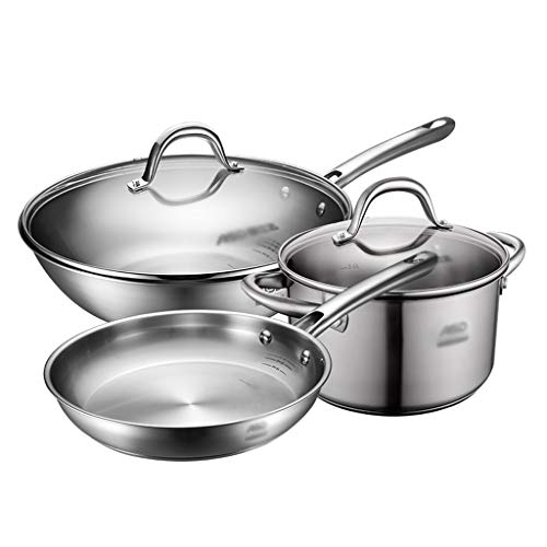 Kochgeschirr Set Kombination Edelstahl Wok Suppentopf Milchtopf Bratpfanne Geschenkset Topf Dreiteiliges Set von vier Sets Haushalt Sortimentspackung von VVVGIFGJIEGHGJH