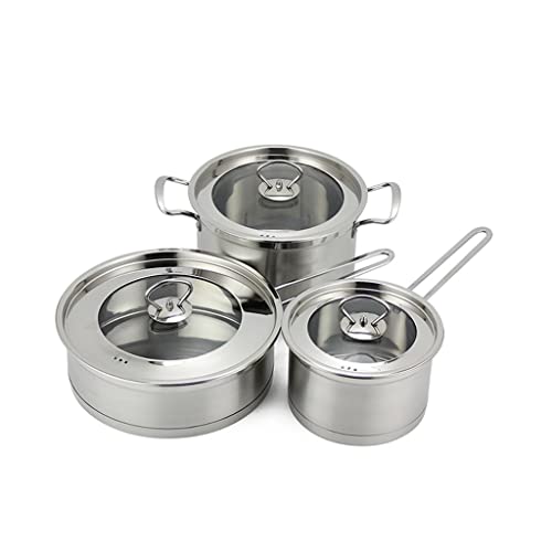 Kochgeschirr-Set Kombination Edelstahl Wok Suppentopf Milchtopf Bratpfanne Geschenkset Topf des Haushalts (Farbe: Silber, Größe: 4 Töpfe Set) (Silber 3 Töpfe) von VVVGIFGJIEGHGJH