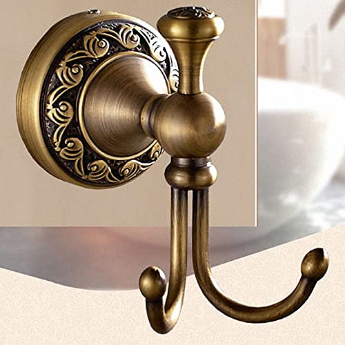 Bad-Accessoires-Set Antique Brass Collection Geschnitzte Badprodukte Wandmontierte Messing-Badezimmer-Hardware-Set,Doppelte Kleiderhaken von VVW&LIU