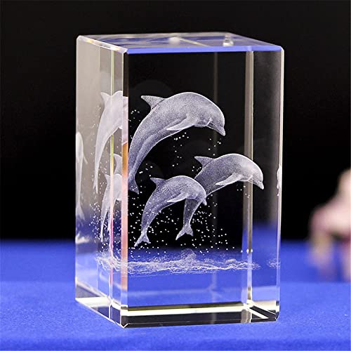 Kristallglas-Delphin-Ornament-Modell, 3D-geätzte Kristall-Delfin-Figur, Tier-Kristallglas-Würfel-Gravur-Delphin, M von VVW&LIU