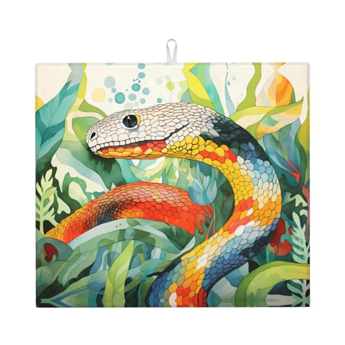 Abtropfmatte für Küche, VVXBHGR Aquarell-Schlangen-Drucke, ultra-saugfähig, wendbar und stilvoll, Küchen-Arbeitsplattenmatte von VVXBHGR