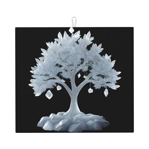 Abtropfmatte für Küche VVXBHGR Ein großer Baum bedeckt mit Frostdrucken, ultra-saugfähig, wendbar und stilvolle Küchenarbeitsplattenmatte von VVXBHGR