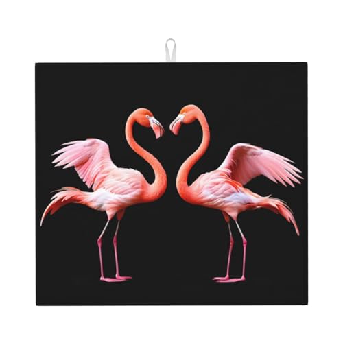 Abtropfmatte für Küche VVXBHGR Flamingo mit Herzaufdruck, ultra saugfähig, wendbar und stilvolle Küchenarbeitsplattenmatte von VVXBHGR