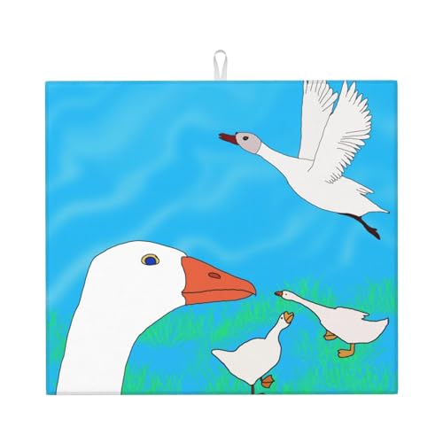 Abtropfmatte für Küche VVXBHGR "Happy White Goose Prints", ultra-saugfähig, wendbar und stilvoll, Küchen-Arbeitsplattenmatte von VVXBHGR
