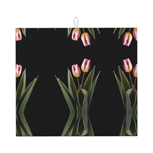 Abtropfmatte für Küche VVXBHGR Tulpe Blumen Drucke ultra saugfähig, wendbar und stilvoll Küche Arbeitsplatte Matte von VVXBHGR