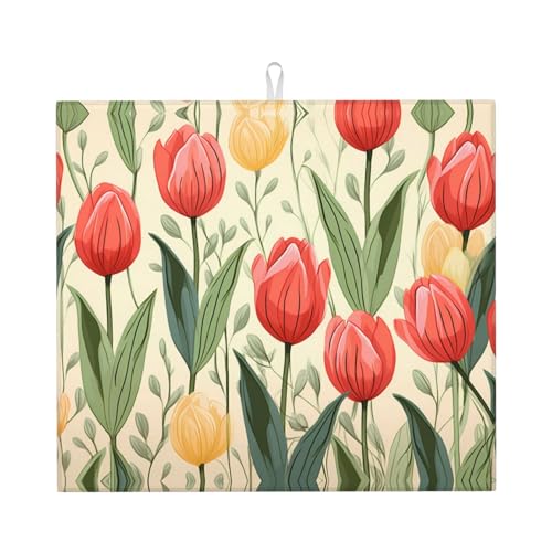 Abtropfmatte für Küche VVXBHGR Tulpe Illustration Muster Drucke ultra saugfähig, wendbar und stilvoll Küche Arbeitsplatte Matte von VVXBHGR