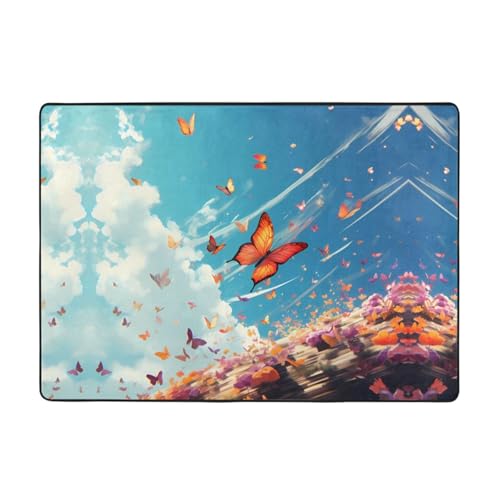 VVXBHGR Bunte Schmetterlinge, die am ganzen Himmel fliegen, bedruckter Teppich, 203,2 x 147,3 cm, für Wohnzimmer, Büro, Couchtisch, Bett, Balkon – weich, flauschig, wasserabsorbierend, langlebig VVXBHGR Bunte Schmetterlinge, die am ganzen Himmel fliegen, bedruckter Teppich, 203,2 x 147,3 cm, für Wohnzimmer, Büro, Couchtisch, Bett, Balkon – weich, flauschig, wasserabsorbierend, langlebig von VVXBHGR