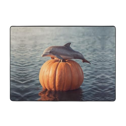 VVXBHGR Teppich mit Delfin auf einem Kürbisdruck, 203,2 x 147,3 cm, für Wohnzimmer, Büro, Couchtisch, Bett, Balkon, weich, flauschig, wasserabsorbierend, langlebig VVXBHGR Teppich mit Delfin auf einem Kürbisdruck, 203,2 x 147,3 cm, für Wohnzimmer, Büro, Couchtisch, Bett, Balkon, weich, flauschig, wasserabsorbierend, langlebig von VVXBHGR
