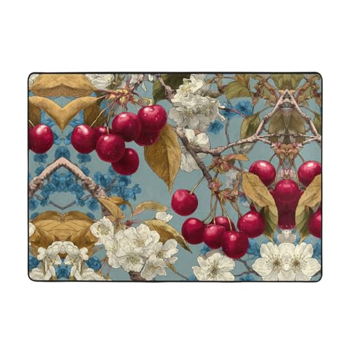 VVXBHGR Teppich mit Kirschen und Blumen, 203,2 x 147,3 cm, für Wohnzimmer, Büro, Couchtisch, Bett, Balkon, weich, flauschig, wasserabsorbierend, langlebig VVXBHGR Teppich mit Kirschen und Blumen, 203,2 x 147,3 cm, für Wohnzimmer, Büro, Couchtisch, Bett, Balkon, weich, flauschig, wasserabsorbierend, langlebig von VVXBHGR