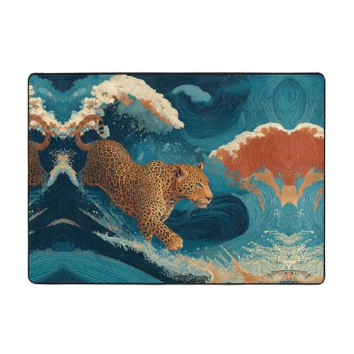 VVXBHGR Teppich mit Leopardenmuster in den Wellen, 203,2 x 147,3 cm, für Wohnzimmer, Büro, Couchtisch, Bett, Balkon, weich, flauschig, wasserabsorbierend, langlebig VVXBHGR Teppich mit Leopardenmuster in den Wellen, 203,2 x 147,3 cm, für Wohnzimmer, Büro, Couchtisch, Bett, Balkon, weich, flauschig, wasserabsorbierend, langlebig von VVXBHGR