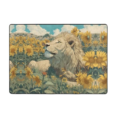VVXBHGR Teppich mit Löwe in Sonnenblumen-Druck, 203,2 x 147,3 cm, für Wohnzimmer, Büro, Couchtisch, Bett, Balkon, weich, flauschig, wasserabsorbierend, langlebig VVXBHGR Teppich mit Löwe in Sonnenblumen-Druck, 203,2 x 147,3 cm, für Wohnzimmer, Büro, Couchtisch, Bett, Balkon, weich, flauschig, wasserabsorbierend, langlebig von VVXBHGR