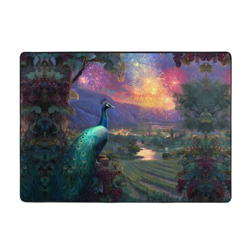 VVXBHGR Teppich mit Pfauen- und Feuerwerksdruck, 203,2 x 147,3 cm, für Wohnzimmer, Büro, Couchtisch, Bett, Balkon, weich, flauschig, wasserabsorbierend, langlebig VVXBHGR Teppich mit Pfauen- und Feuerwerksdruck, 203,2 x 147,3 cm, für Wohnzimmer, Büro, Couchtisch, Bett, Balkon, weich, flauschig, wasserabsorbierend, langlebig von VVXBHGR