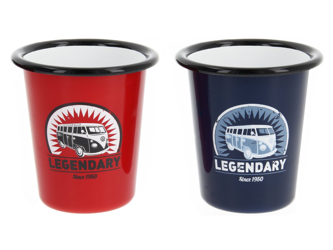 VW Collection by BRISA Becher Volkswagen Emaille Kaffeetasse, Teetasse, Stahlblech, Cappuccino Becher im T1 Bus Legendary Design in Rot & Blau, 2er Set VW Collection by BRISA Becher Volkswagen Emaille Kaffeetasse, Teetasse, Stahlblech, Cappuccino Becher im T1 Bus Legendary Design in Rot & Blau, 2er Set von VW Collection by BRISA