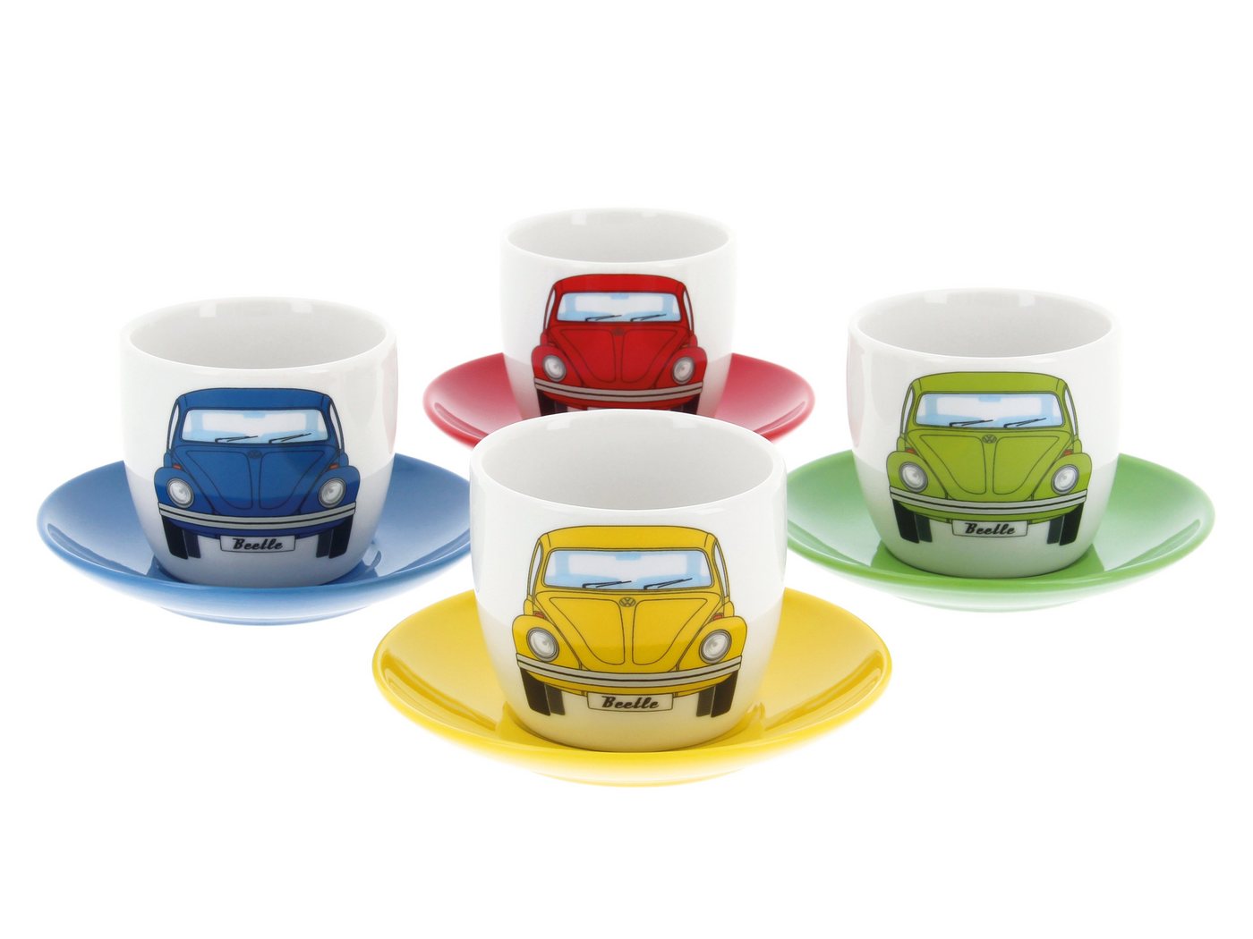 VW Collection by BRISA Espressotasse Volkswagen kleine Espressotassen, New Bone China, Espresso Becher im VW Beetle Design, 4er Set, 100ml von VW Collection by BRISA