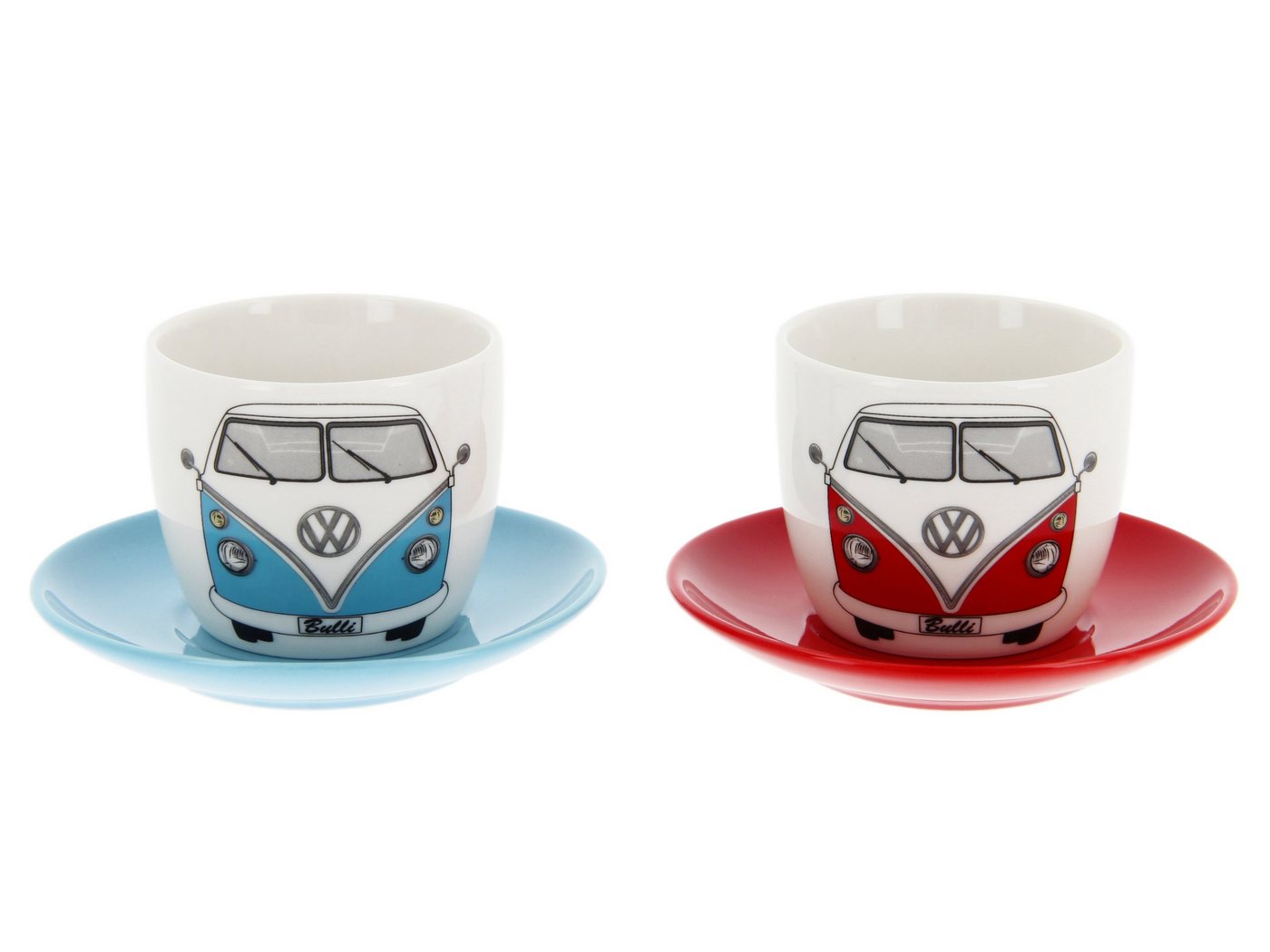 VW Collection by BRISA Espressotasse Volkswagen kleine Kaffeetassen, New Bone China, Espresso Becher im T1 Bulli Bus Design Bus Front, 2er Set, 100ml von VW Collection by BRISA