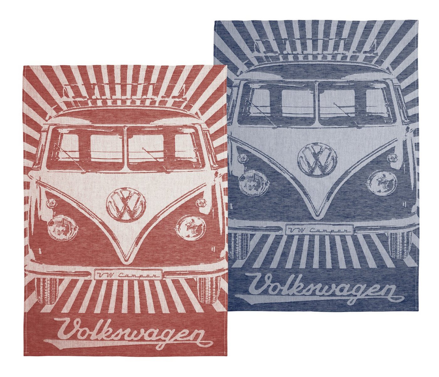 VW Collection by BRISA Geschirrtuch Volkswagen Küchentuch im T1 Bulli Bus Design, (2er-Set), rot/blaue Handtücher von VW Collection by BRISA